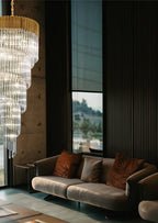 Regent Fontainebleau Round 7 Tier 31 Light Pendant Light in Brass with Clear Sculpted Glass