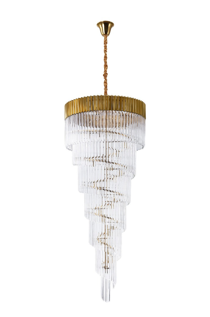 Regent Fontainebleau Round 7 Tier 31 Light Pendant Light in Brass with Clear Sculpted Glass