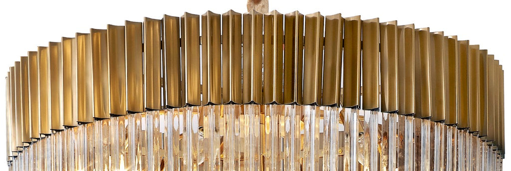 Regent Fontainebleau Round 7 Tier 31 Light Pendant Light in Brass with Clear Sculpted Glass