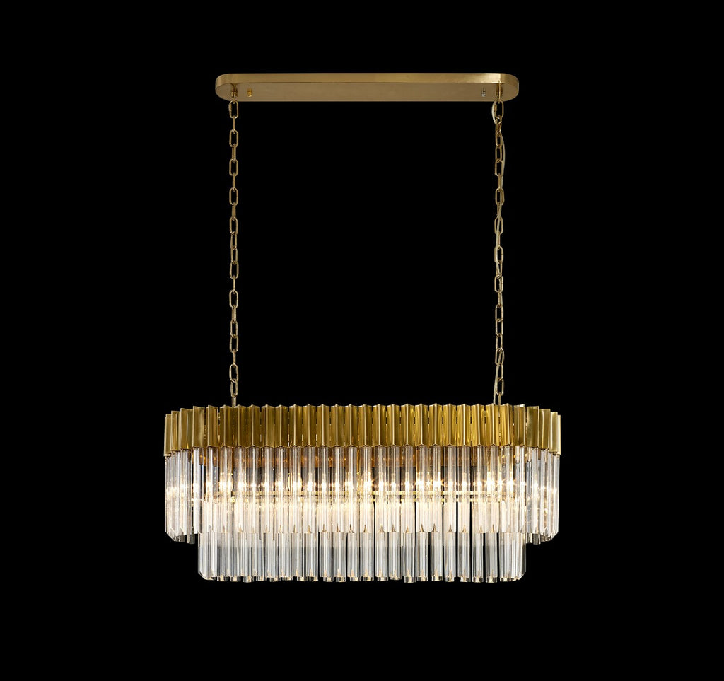 Regent Fontainebleau Rectangular 5 Light Pendant Light in Brass with Clear Sculpted Glass