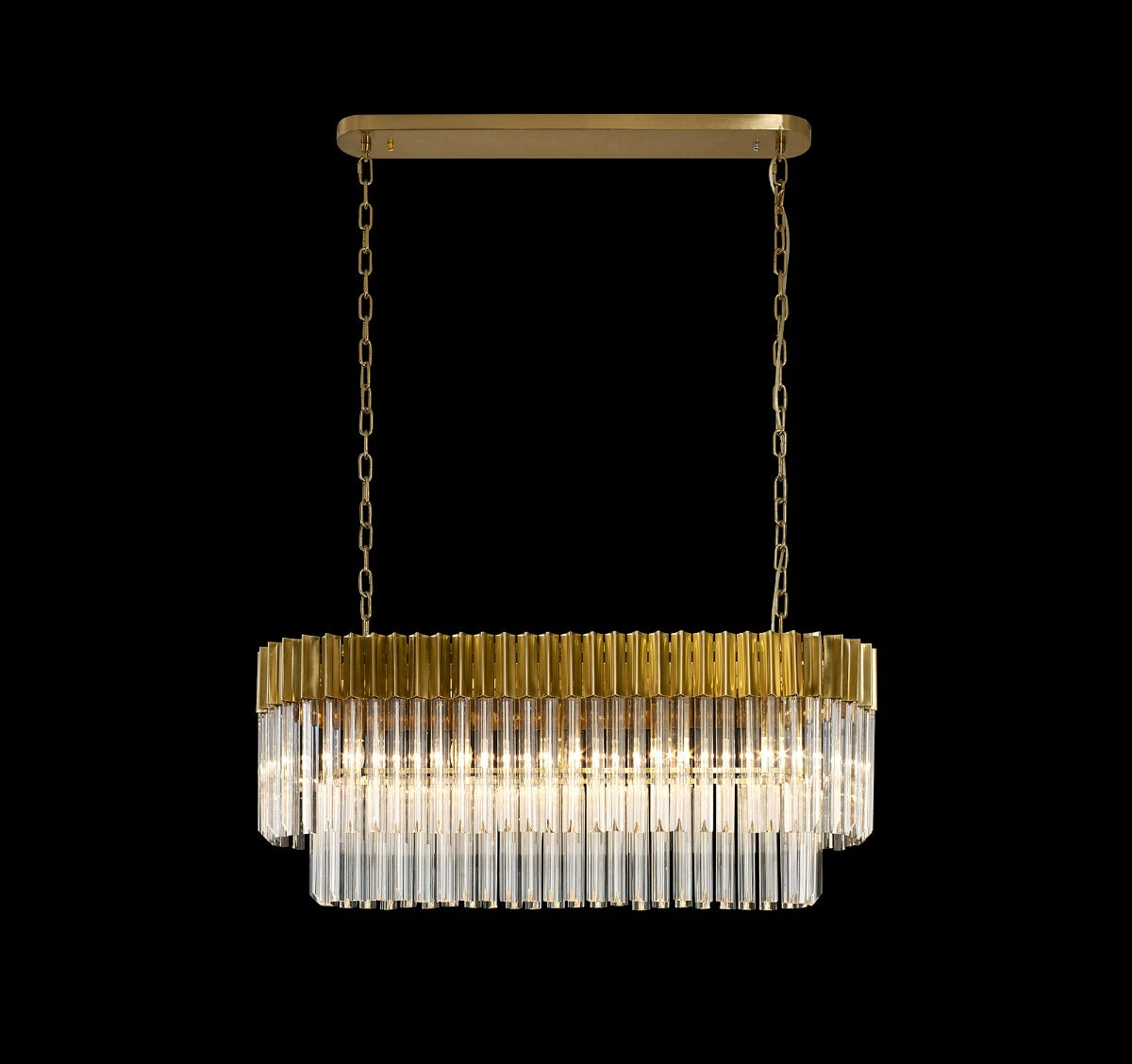 Regent Fontainebleau Rectangular 5 Light Pendant Light in Brass with Clear Sculpted Glass