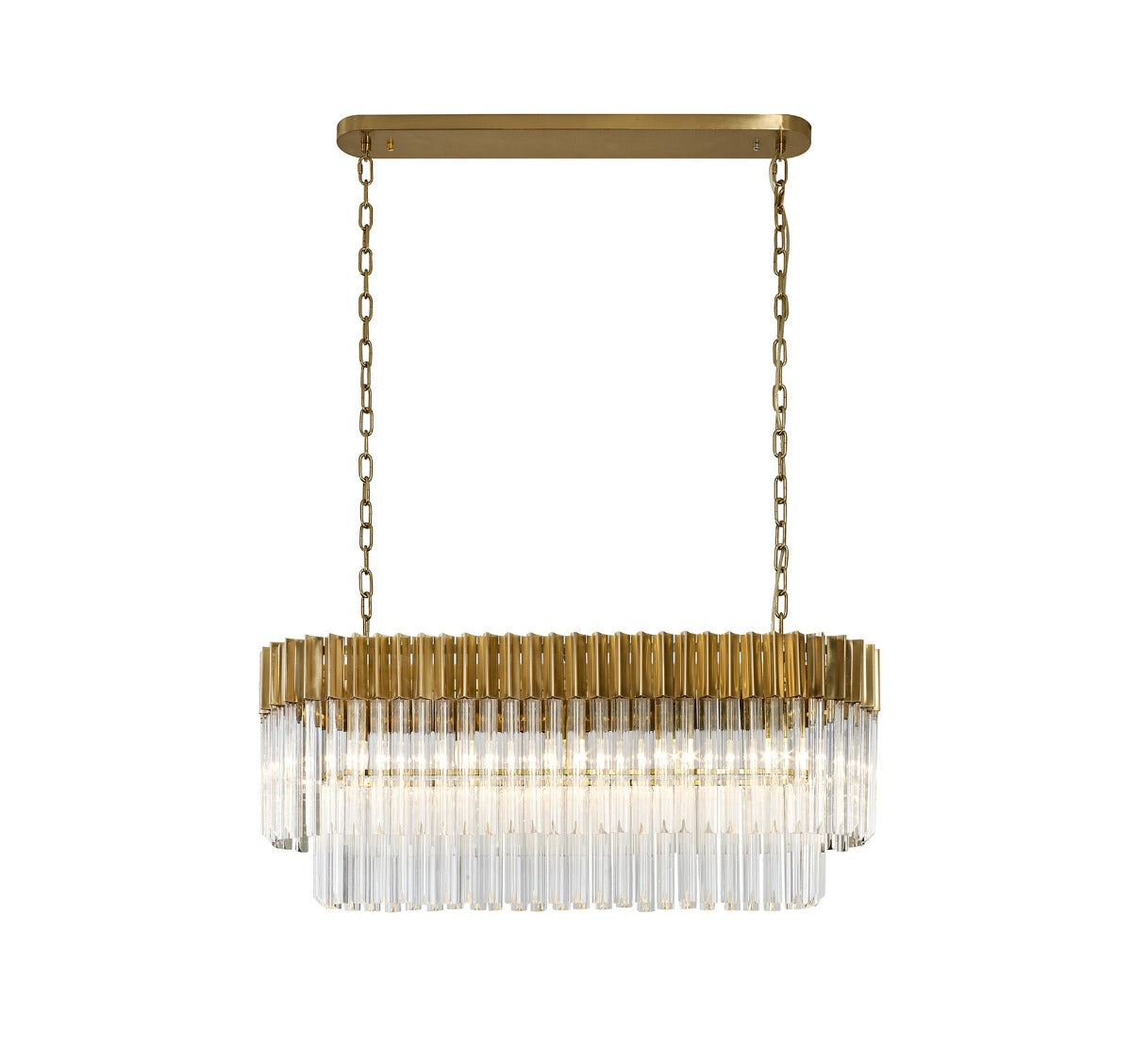 Regent Fontainebleau Rectangular 5 Light Pendant Light in Brass with Clear Sculpted Glass