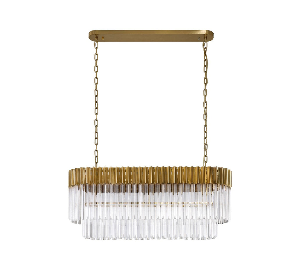 Regent Fontainebleau Rectangular 5 Light Pendant Light in Brass with Clear Sculpted Glass