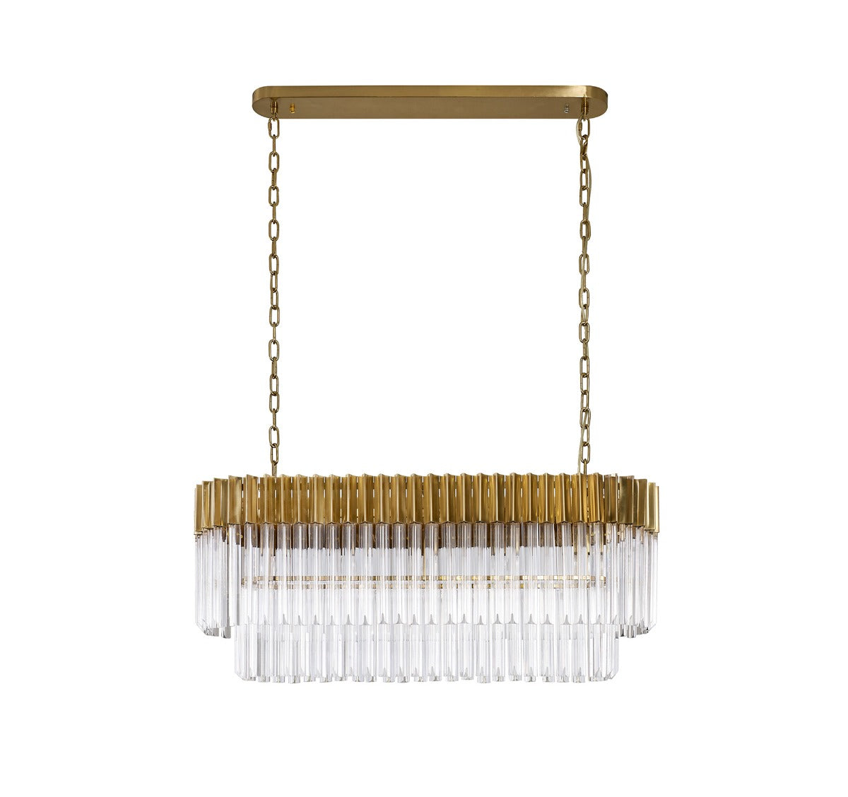 Regent Fontainebleau Rectangular 5 Light Pendant Light in Brass with Clear Sculpted Glass