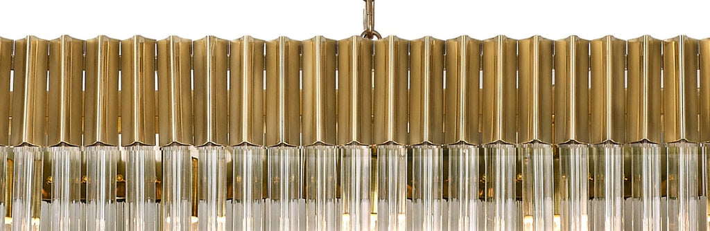 Regent Fontainebleau Rectangular 7 Light Pendant Light in Brass with Clear Sculpted Glass