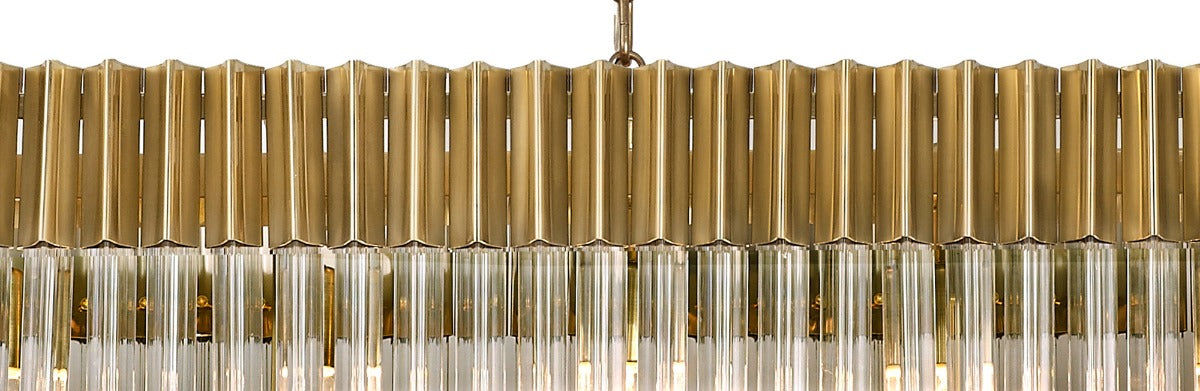 Regent Fontainebleau Rectangular 7 Light Pendant Light in Brass with Clear Sculpted Glass