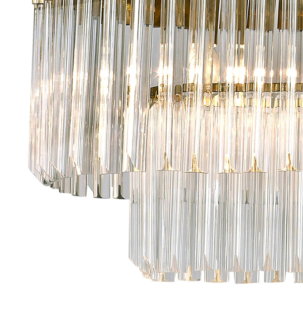 Regent Fontainebleau Rectangular 7 Light Pendant Light in Brass with Clear Sculpted Glass