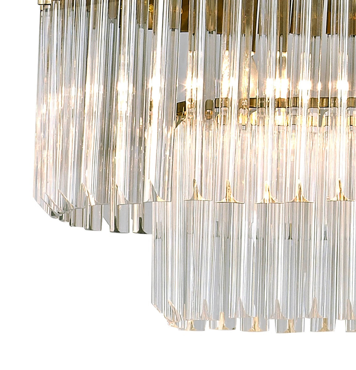 Regent Fontainebleau Rectangular 7 Light Pendant Light in Brass with Clear Sculpted Glass