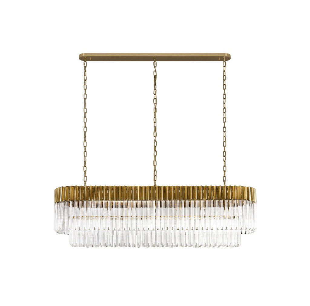 Regent Fontainebleau Rectangular 7 Light Pendant Light in Brass with Clear Sculpted Glass