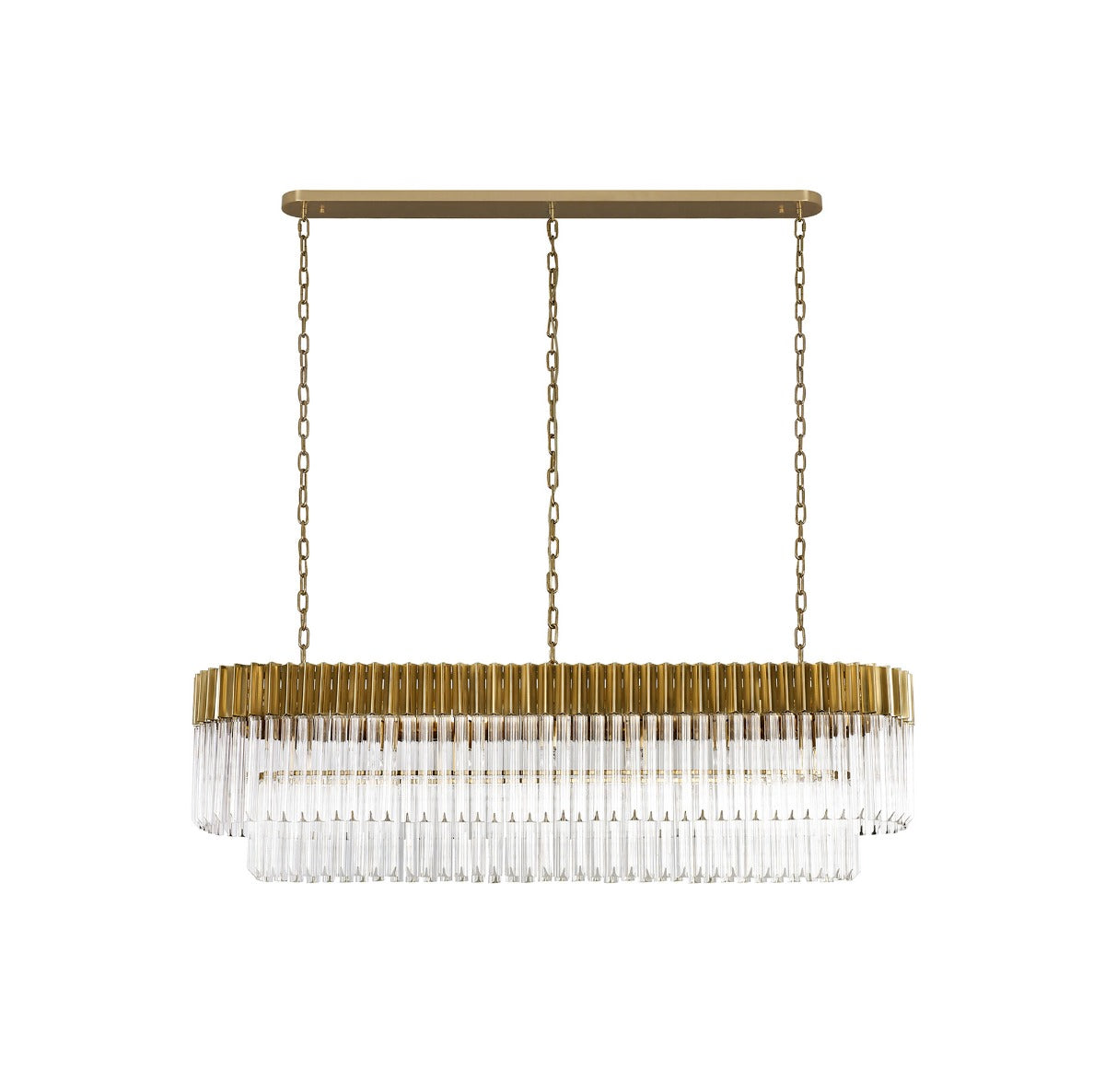 Regent Fontainebleau Rectangular 7 Light Pendant Light in Brass with Clear Sculpted Glass