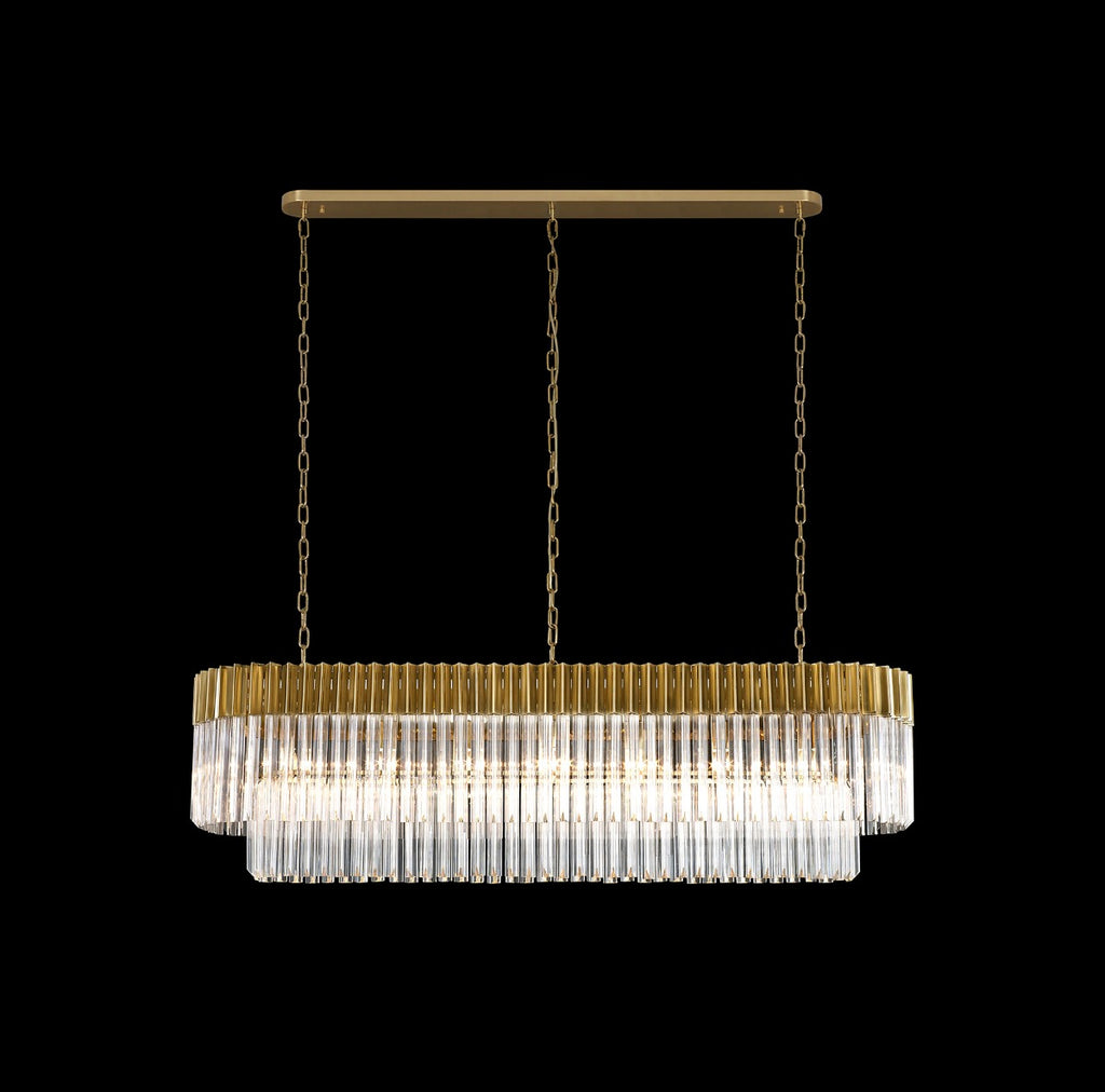 Regent Fontainebleau Rectangular 7 Light Pendant Light in Brass with Clear Sculpted Glass