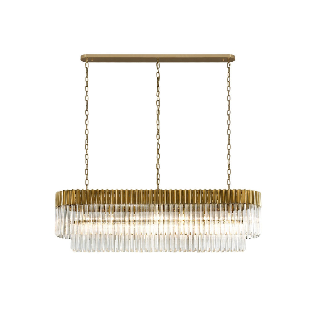 Regent Fontainebleau Rectangular 7 Light Pendant Light in Brass with Clear Sculpted Glass
