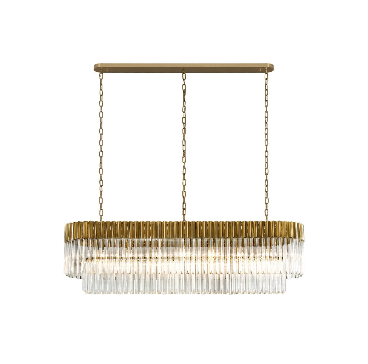 Regent Fontainebleau Rectangular 7 Light Pendant Light in Brass with Clear Sculpted Glass