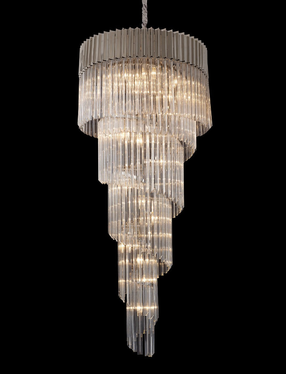 Regent Fontainebleau Round 5 Tier 23 Light Pendant Light in Polished Nickel with Clear Sculpted Glass