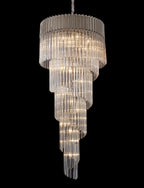 Regent Fontainebleau Round 5 Tier 23 Light Pendant Light in Polished Nickel with Clear Sculpted Glass