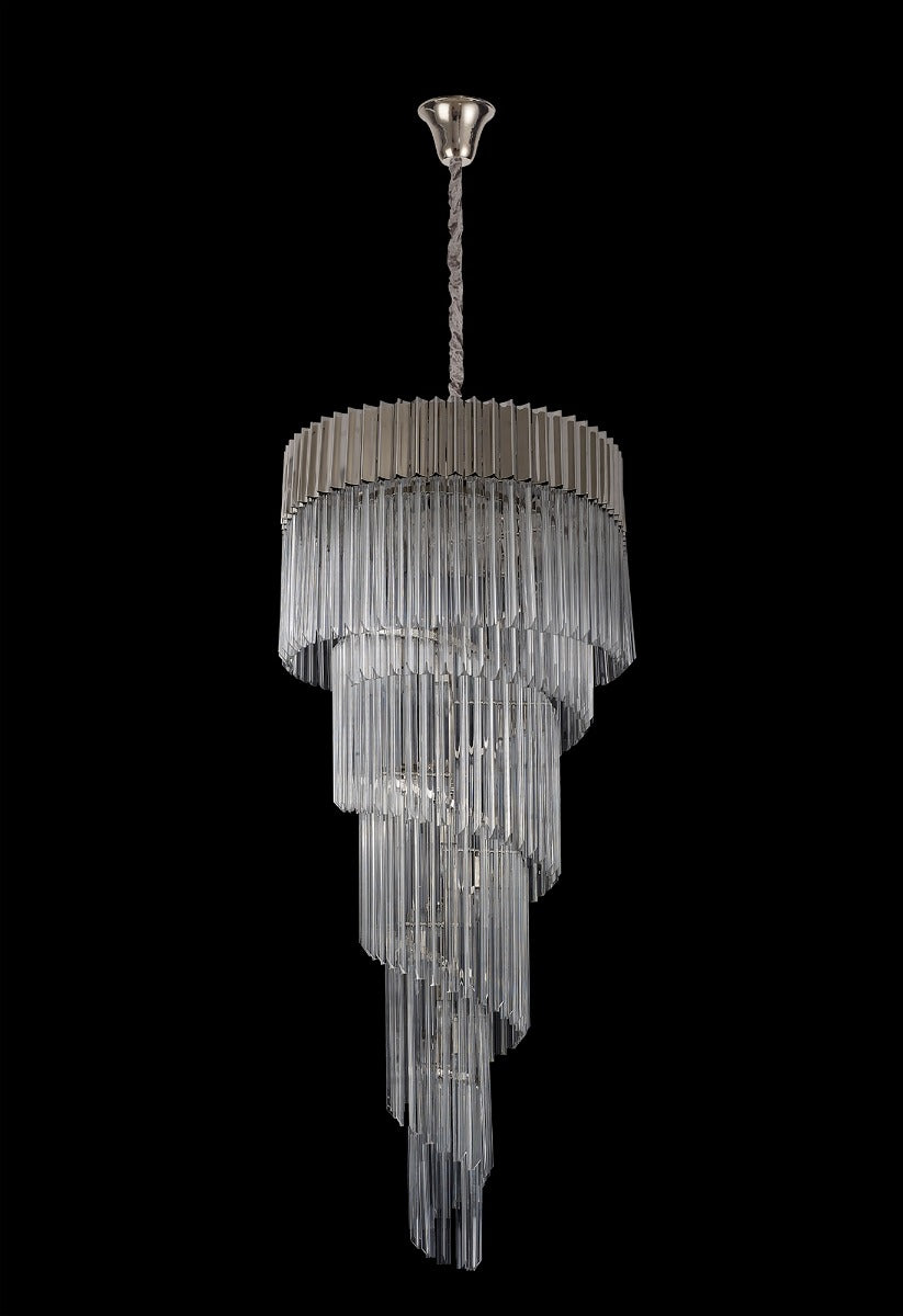 Regent Fontainebleau Round 5 Tier 23 Light Pendant Light in Polished Nickel with Clear Sculpted Glass