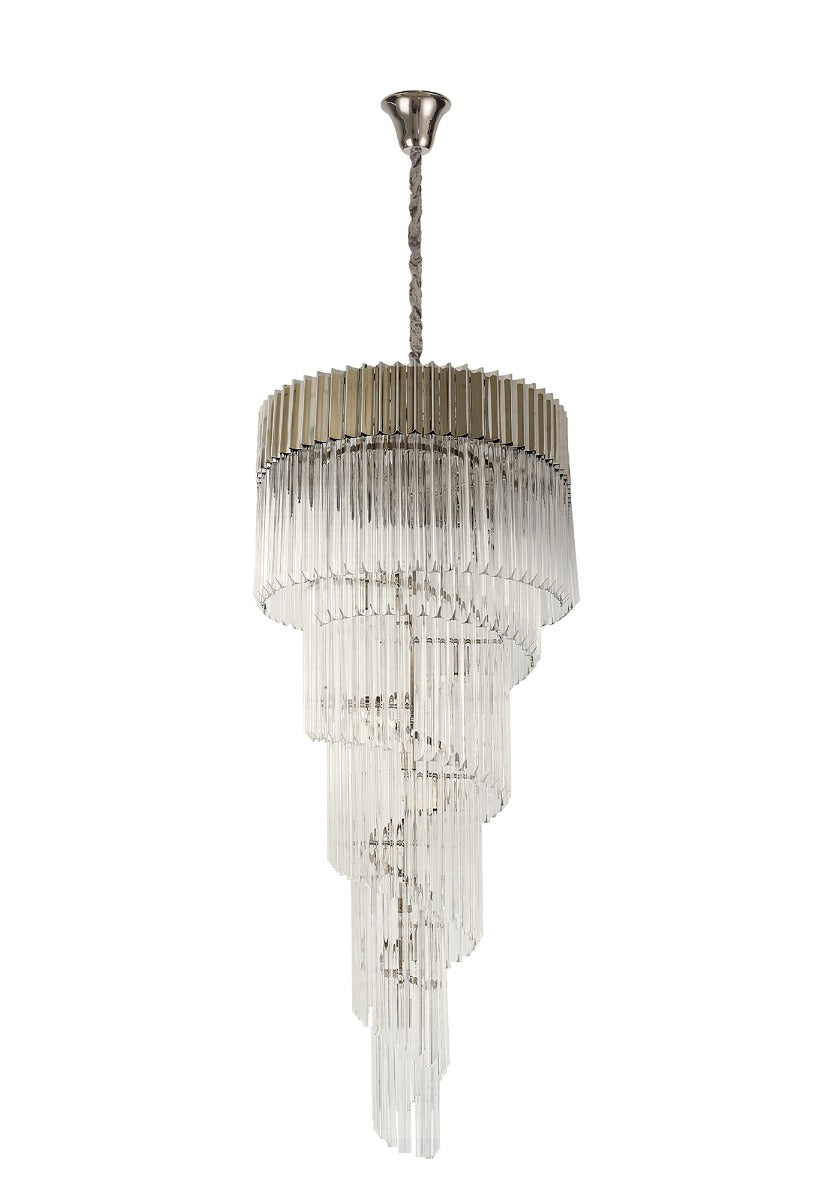 Regent Fontainebleau Round 5 Tier 23 Light Pendant Light in Polished Nickel with Clear Sculpted Glass