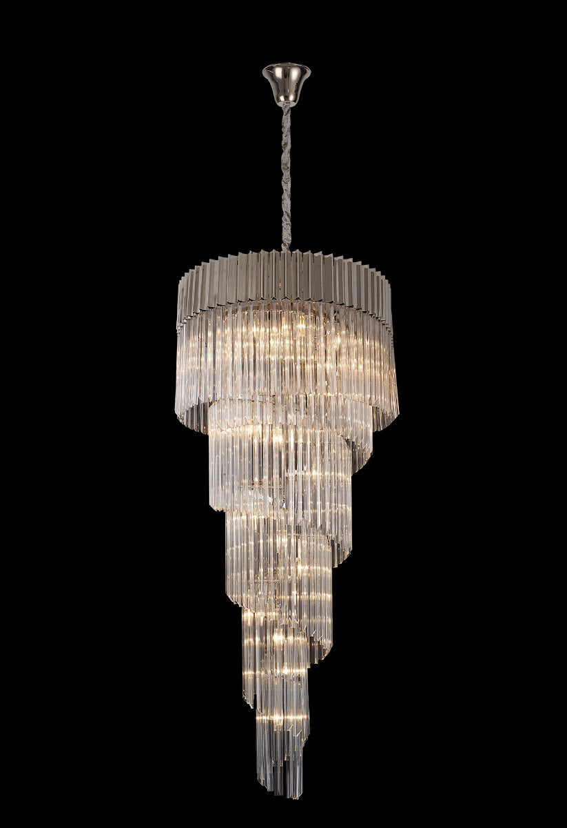 Regent Fontainebleau Round 5 Tier 23 Light Pendant Light in Polished Nickel with Clear Sculpted Glass