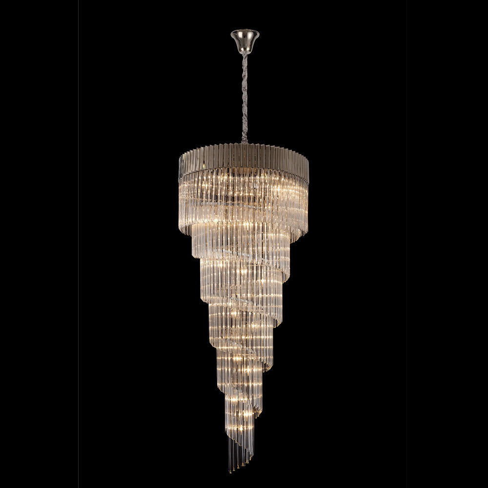 Regent Fontainebleau Round 7 Tier 31 Light Pendant Light in Polished Nickel with Clear Sculpted Glass