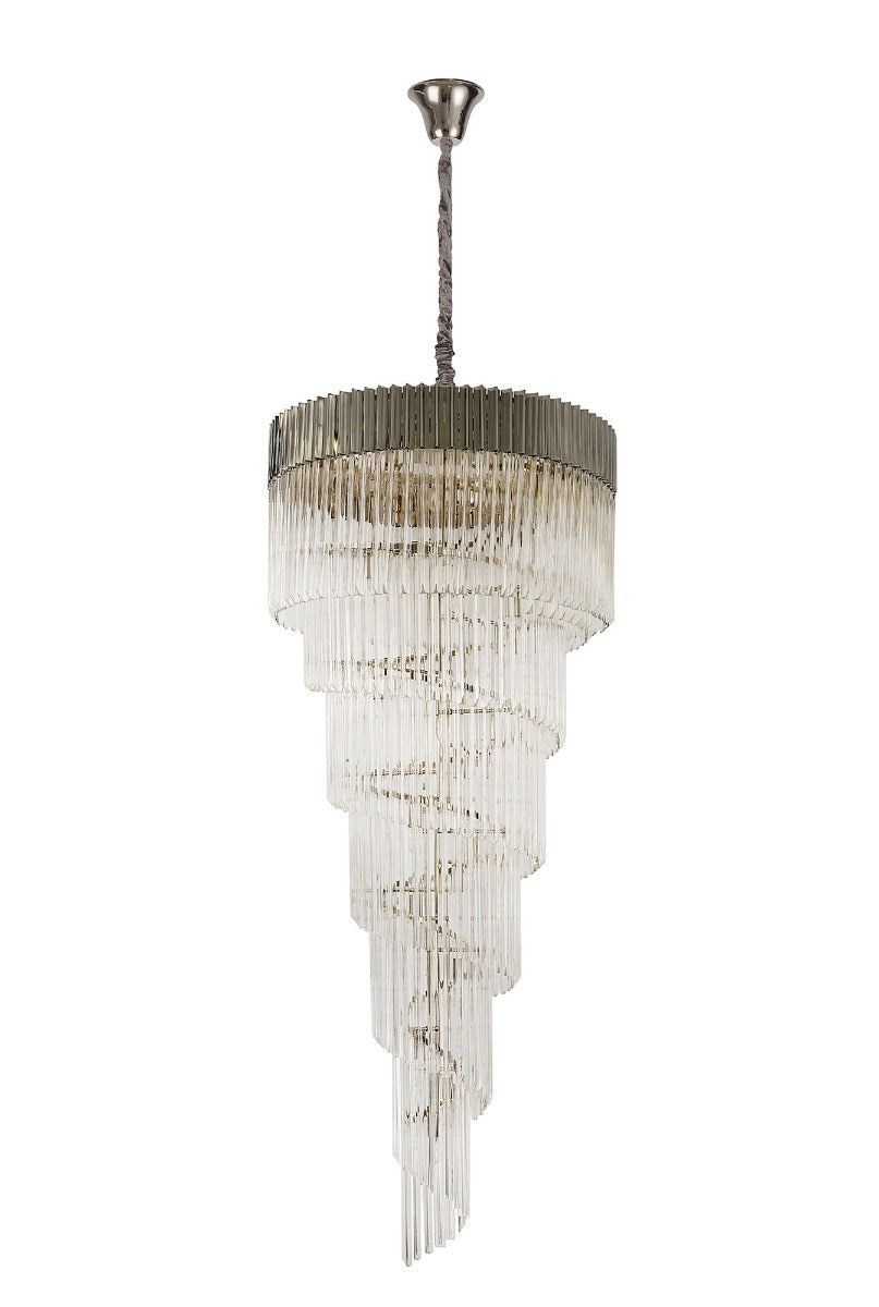 Regent Fontainebleau Round 7 Tier 31 Light Pendant Light in Polished Nickel with Clear Sculpted Glass
