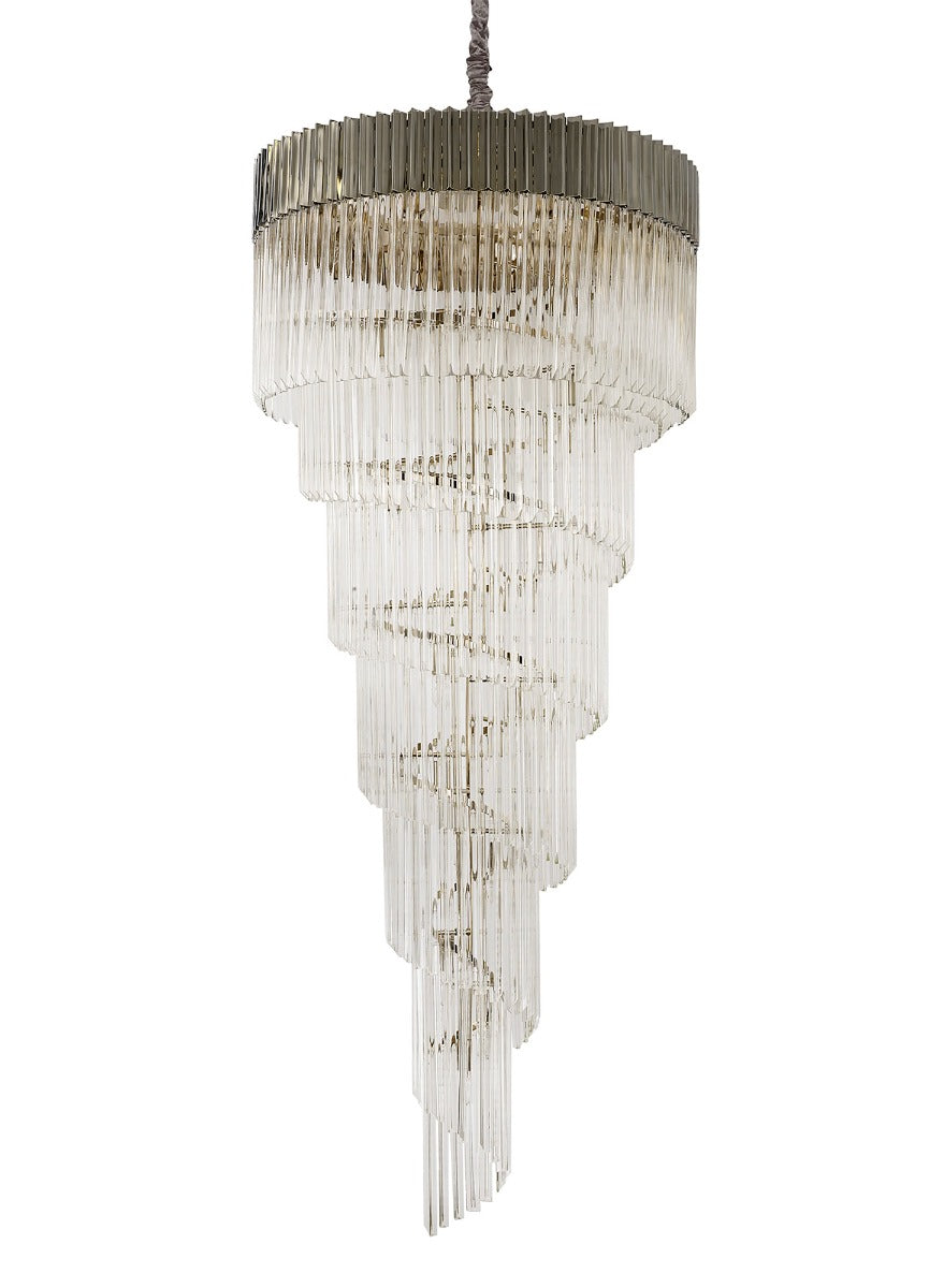 Regent Fontainebleau Round 7 Tier 31 Light Pendant Light in Polished Nickel with Clear Sculpted Glass