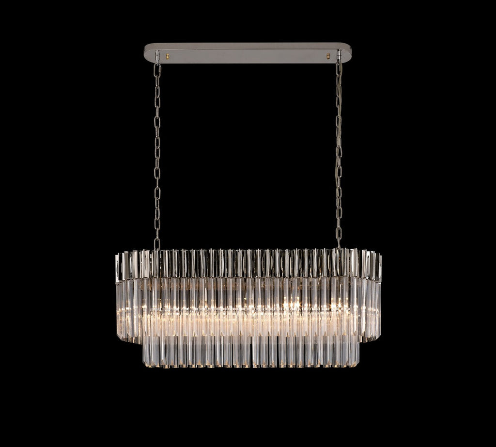 Regent Fontainebleau Rectangular 5 Light Pendant Light in Polished Nickel with Clear Sculpted Glass