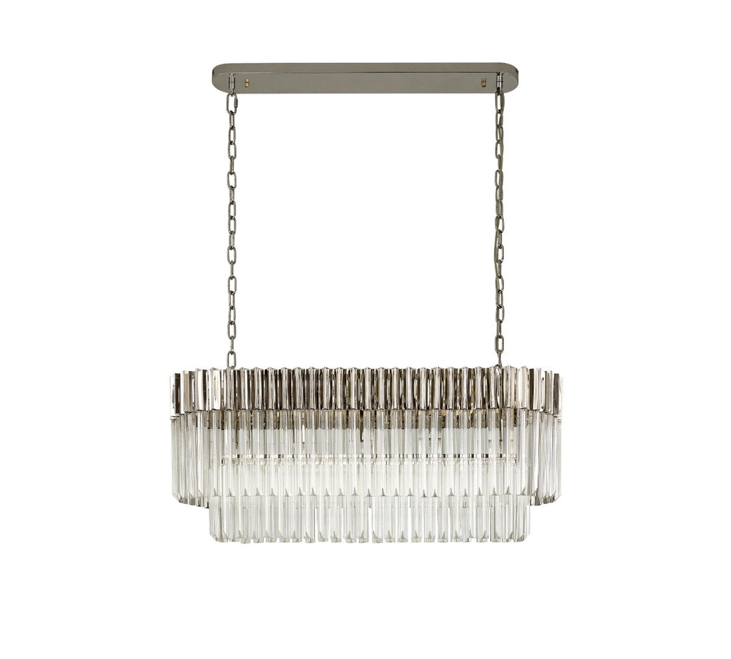 Regent Fontainebleau Rectangular 5 Light Pendant Light in Polished Nickel with Clear Sculpted Glass