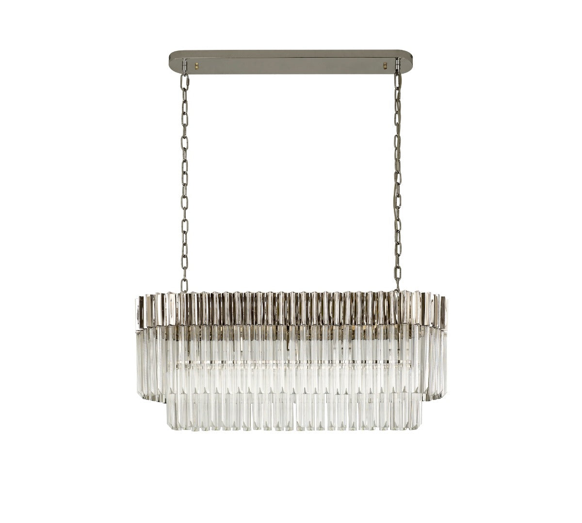 Regent Fontainebleau Rectangular 5 Light Pendant Light in Polished Nickel with Clear Sculpted Glass