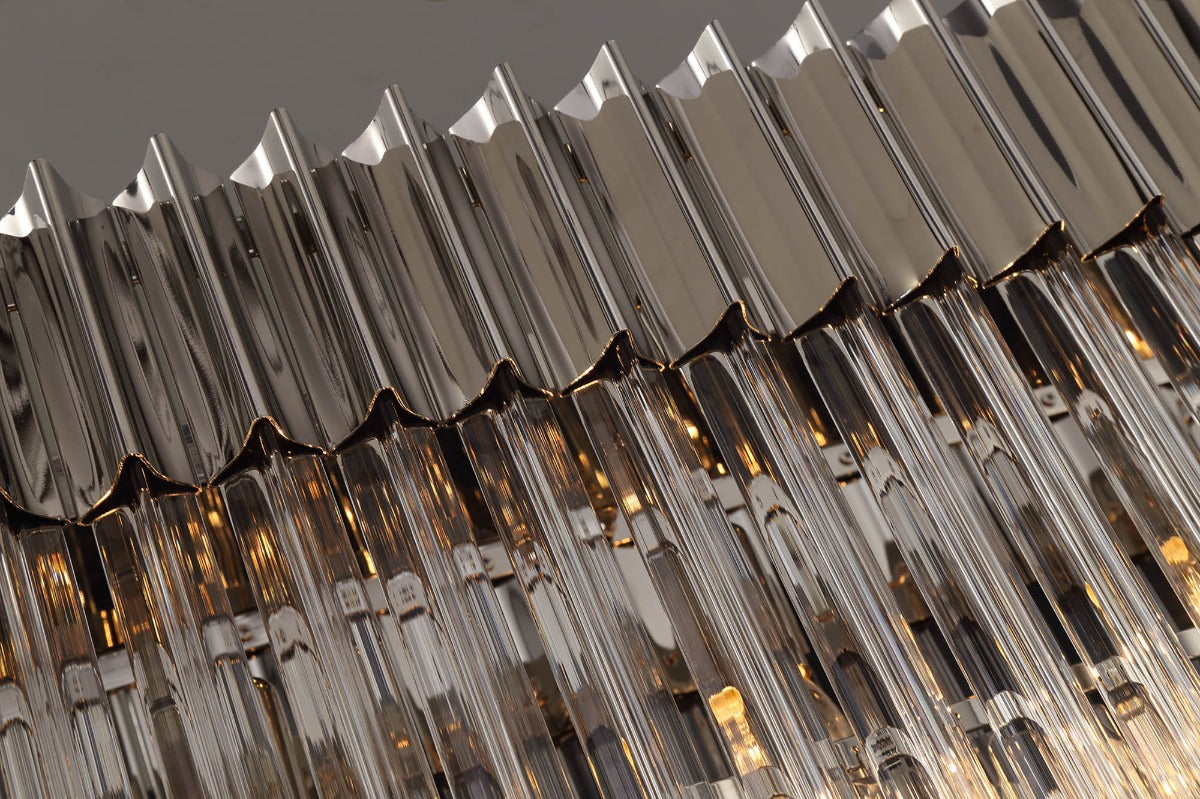 Regent Fontainebleau Rectangular 5 Light Pendant Light in Polished Nickel with Clear Sculpted Glass