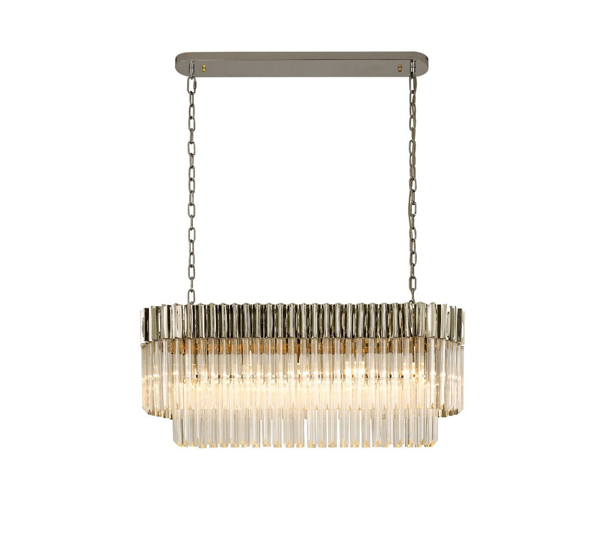 Regent Fontainebleau Rectangular 5 Light Pendant Light in Polished Nickel with Clear Sculpted Glass