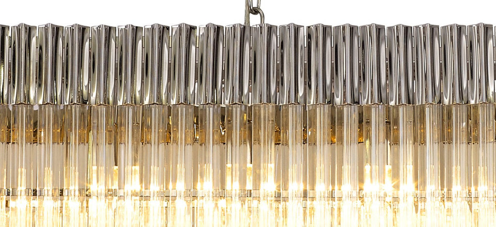 Regent Fontainebleau Rectangular 7 Light Pendant Light in Polished Nickel with Clear Sculpted Glass