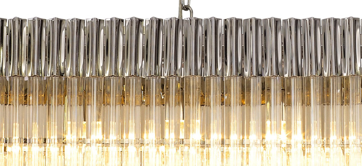 Regent Fontainebleau Rectangular 7 Light Pendant Light in Polished Nickel with Clear Sculpted Glass