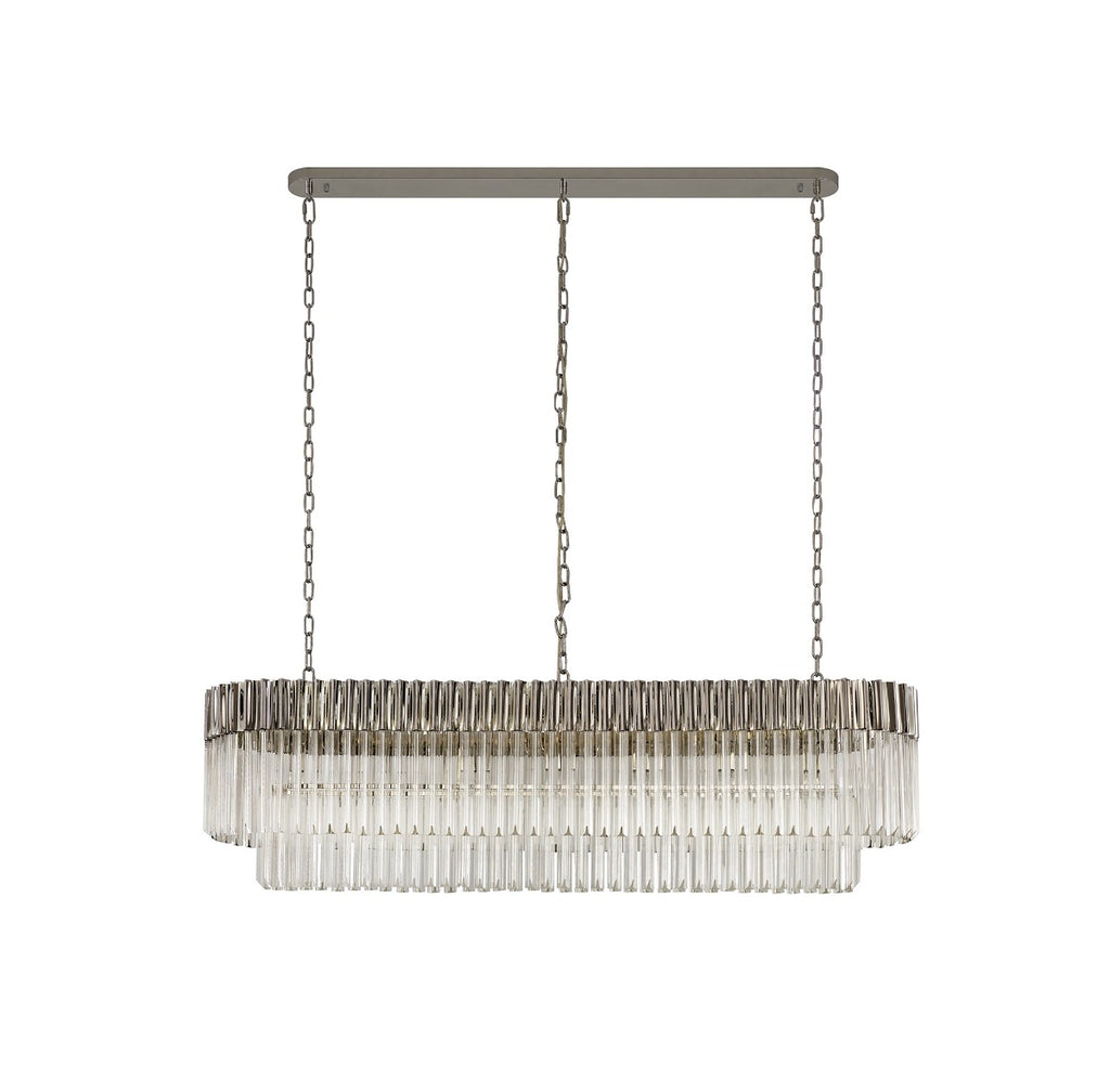 Regent Fontainebleau Rectangular 7 Light Pendant Light in Polished Nickel with Clear Sculpted Glass
