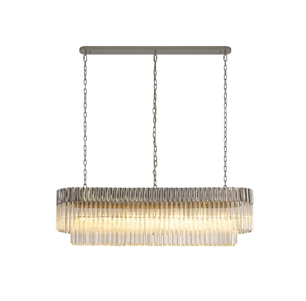 Regent Fontainebleau Rectangular 7 Light Pendant Light in Polished Nickel with Clear Sculpted Glass