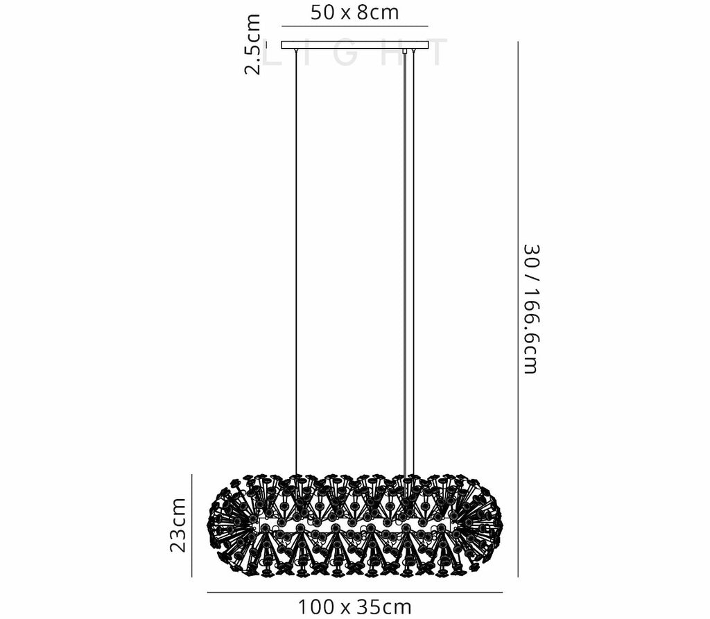 Regent Seyne Oblong 10 Light Linear Pendant Light in Polished Chrome with Crystal