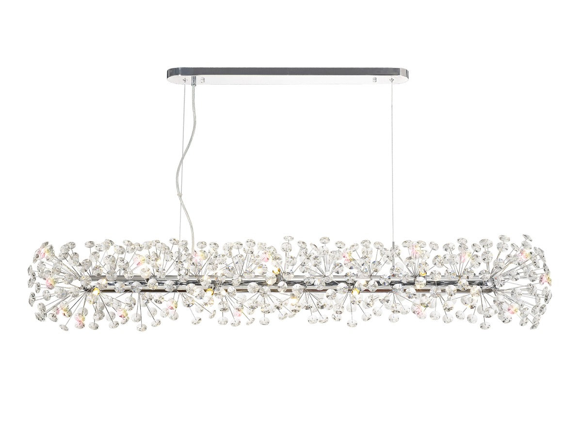 Regent Seyne Oblong Linear 14 Light Pendant Light in Polished Chrome with Crystal