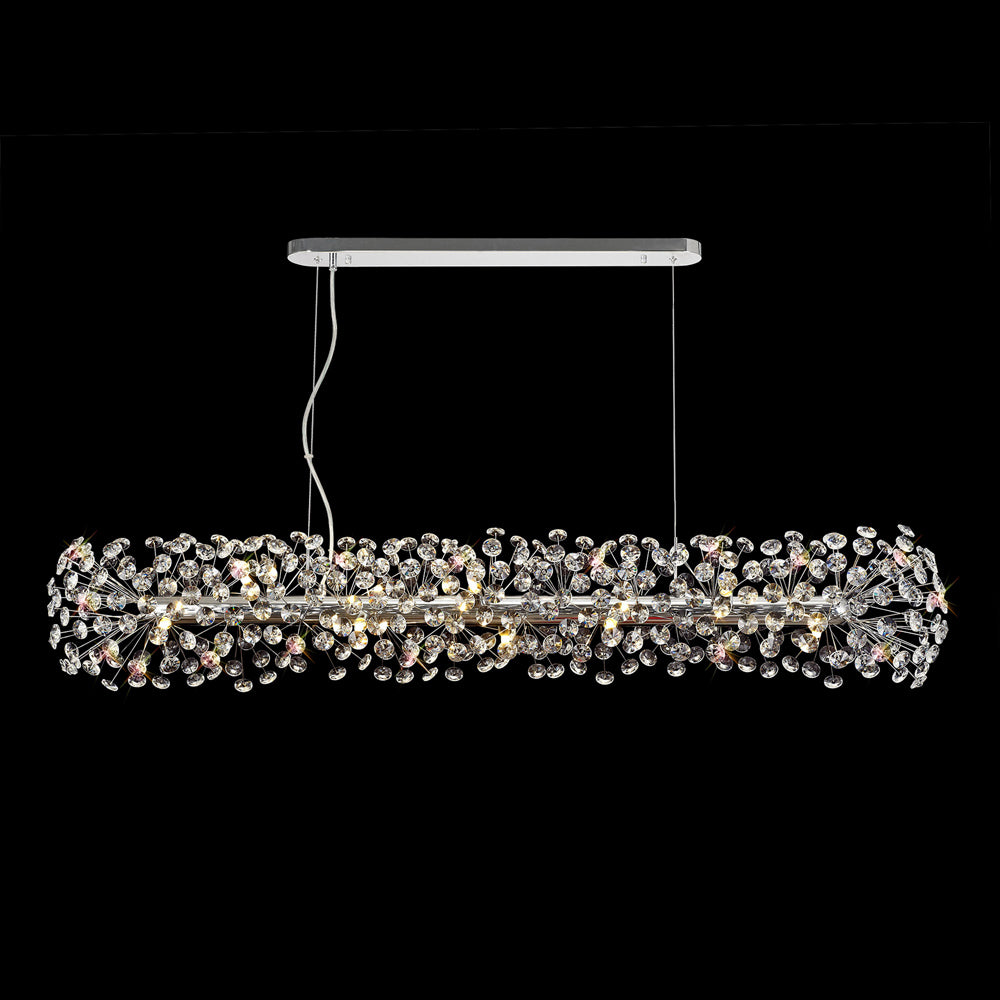 Regent Seyne Oblong Linear 14 Light Pendant Light in Polished Chrome with Crystal