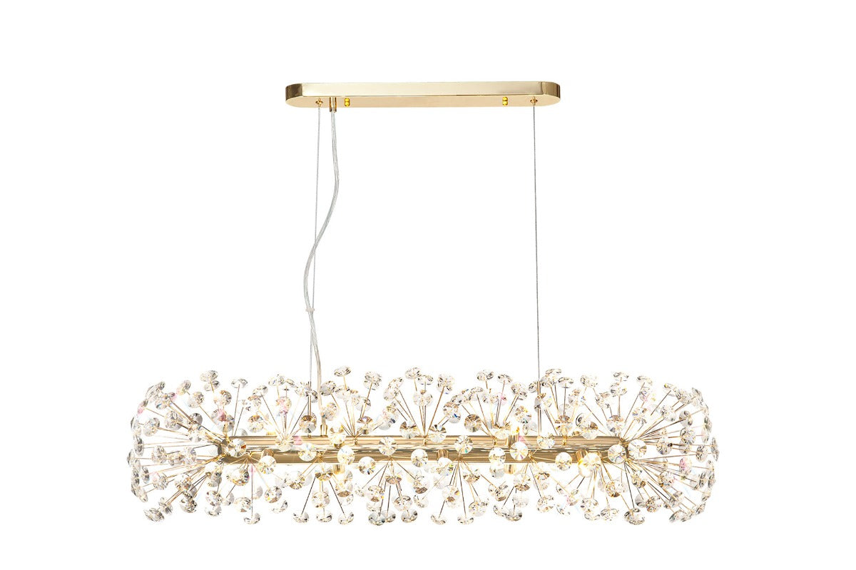 Regent Seyne Oblong 10 Light Linear Pendant Light in French Gold with Crystal