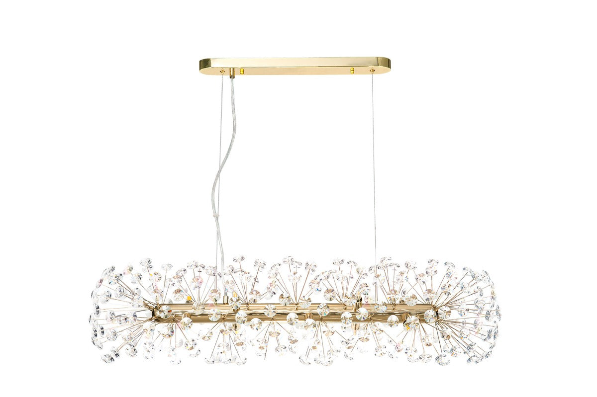 Regent Seyne Oblong 10 Light Linear Pendant Light in French Gold with Crystal