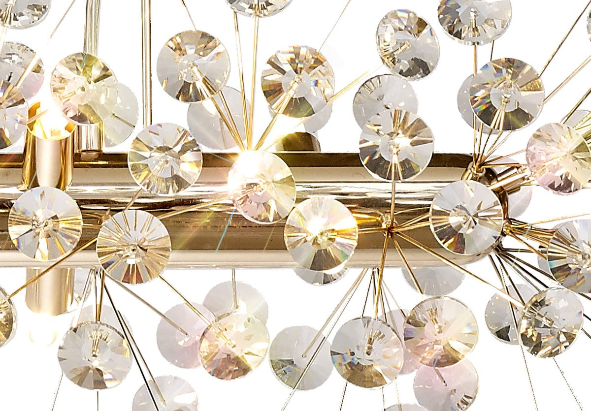 Regent Seyne Oblong 10 Light Linear Pendant Light in French Gold with Crystal