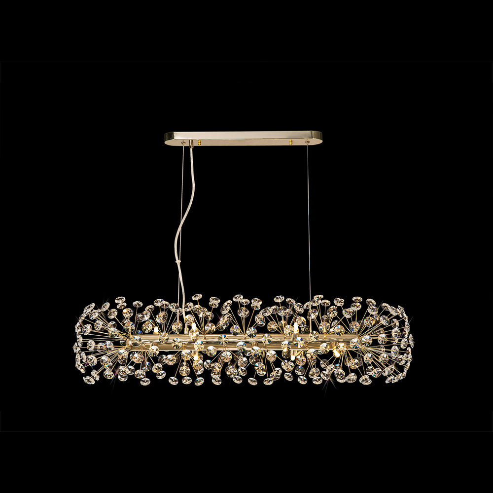 Regent Seyne Oblong 10 Light Linear Pendant Light in French Gold with Crystal