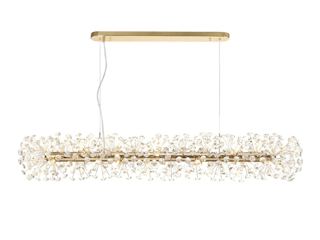 Regent Seyne Oblong 14 Light Linear Pendant Light in French Gold with Crystal