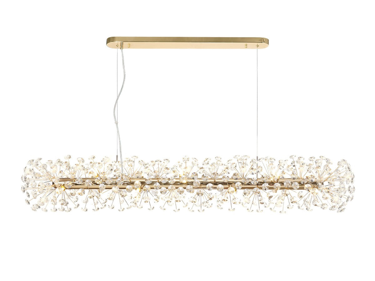 Regent Seyne Oblong 14 Light Linear Pendant Light in French Gold with Crystal