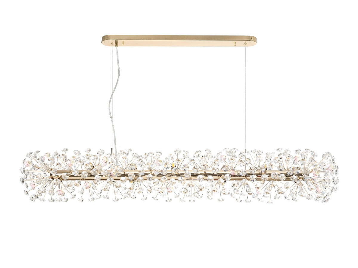 Regent Seyne Oblong 14 Light Linear Pendant Light in French Gold with Crystal