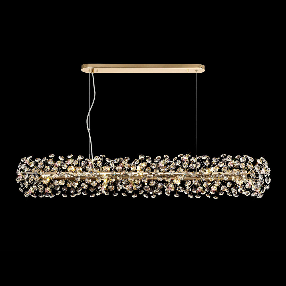 Regent Seyne Oblong 14 Light Linear Pendant Light in French Gold with Crystal