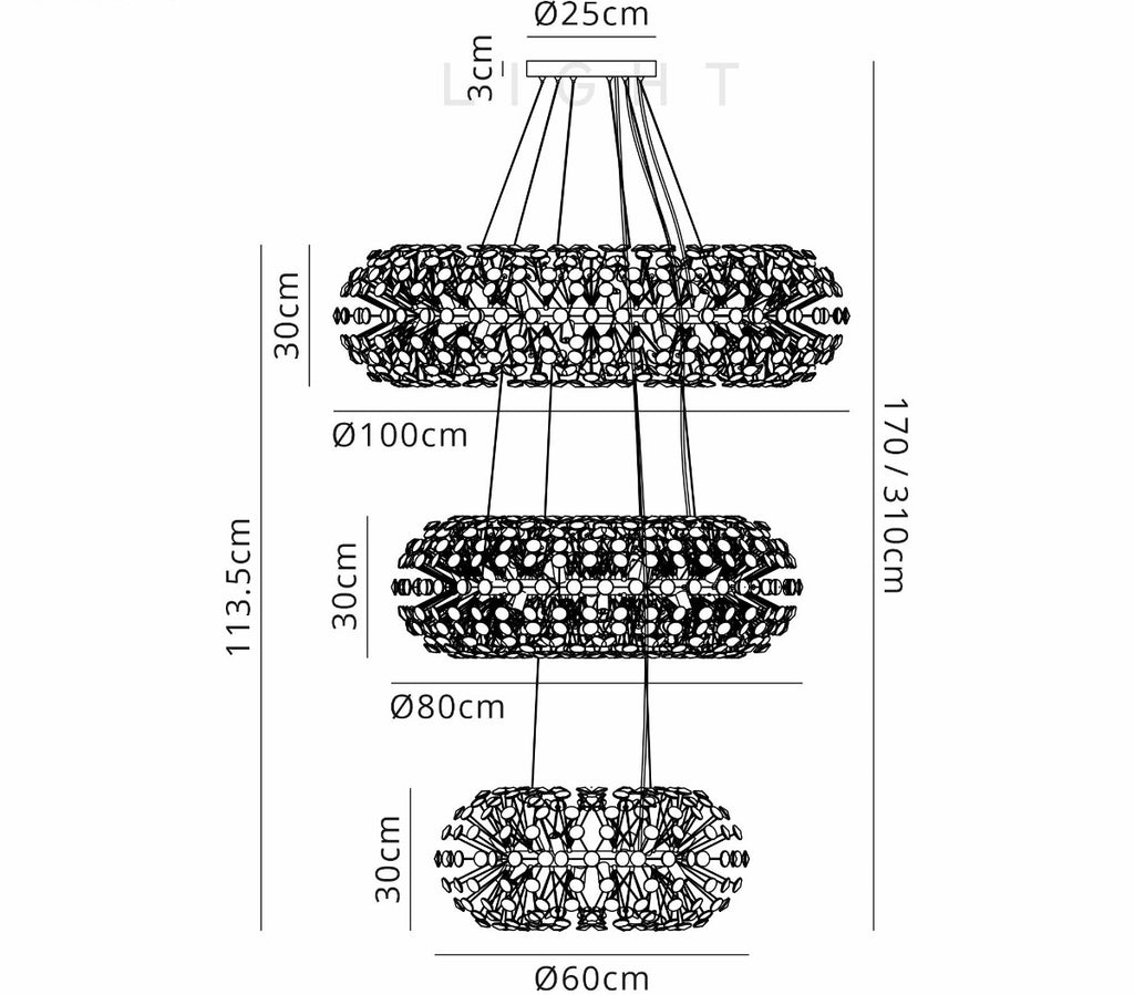 Regent Seyne 3 Tier 58 Light Pendant Light in Polished Chrome with Crystal