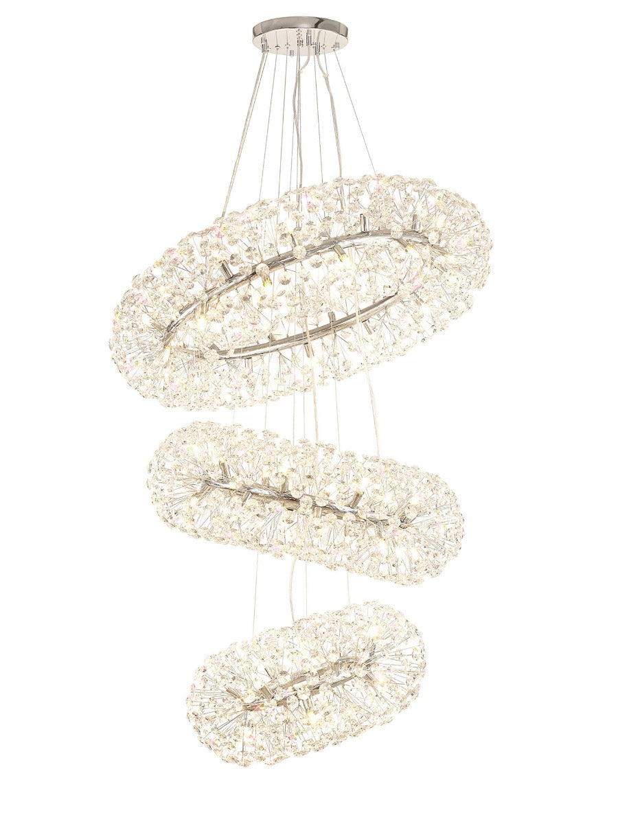 Regent Seyne 3 Tier 58 Light Pendant Light in Polished Chrome with Crystal