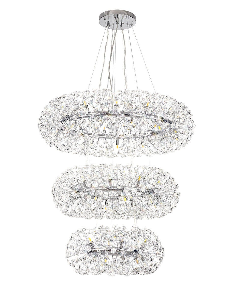 Regent Seyne 3 Tier 58 Light Pendant Light in Polished Chrome with Crystal