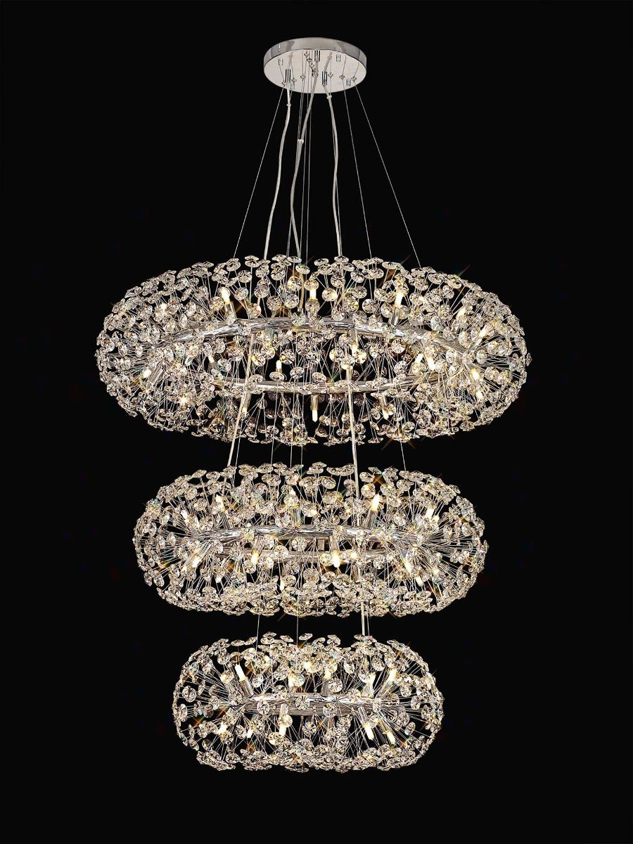 Regent Seyne 3 Tier 58 Light Pendant Light in Polished Chrome with Crystal
