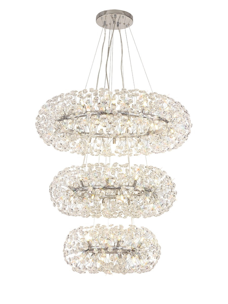 Regent Seyne 3 Tier 58 Light Pendant Light in Polished Chrome with Crystal
